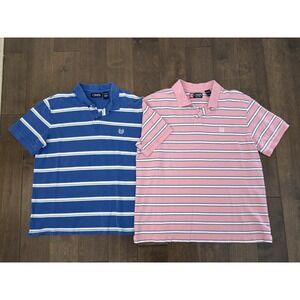 Chaps Lot Of 2 Classic Fit Mens Multicolor Striped Polo Shirt Size XL Crest Logo